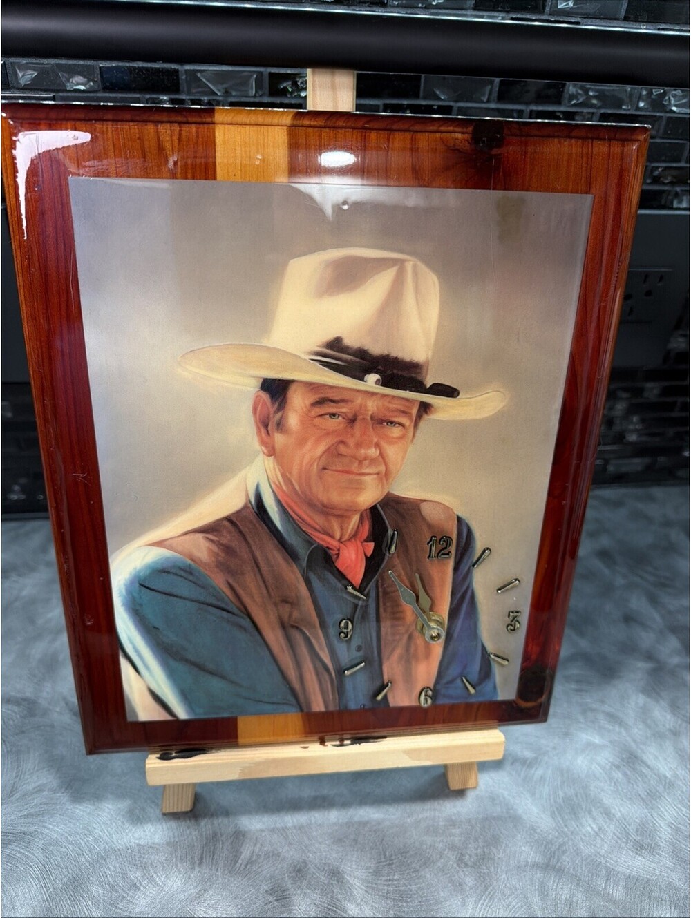 Vintage John Wayne Picture Clock Wall Clock Western Cowboy Working 11x14